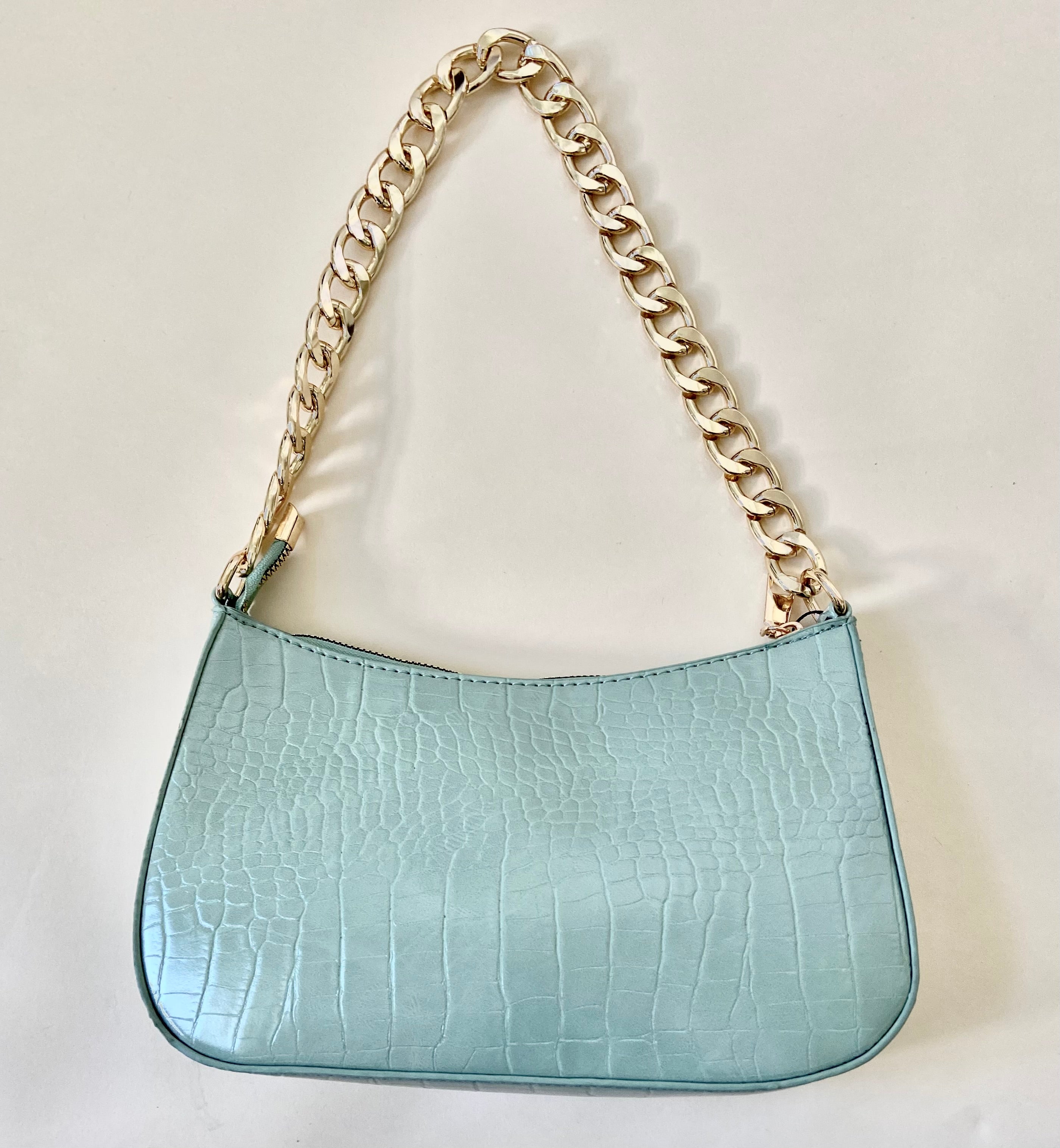 Faux Croc Chain Handbag (Sage Green)