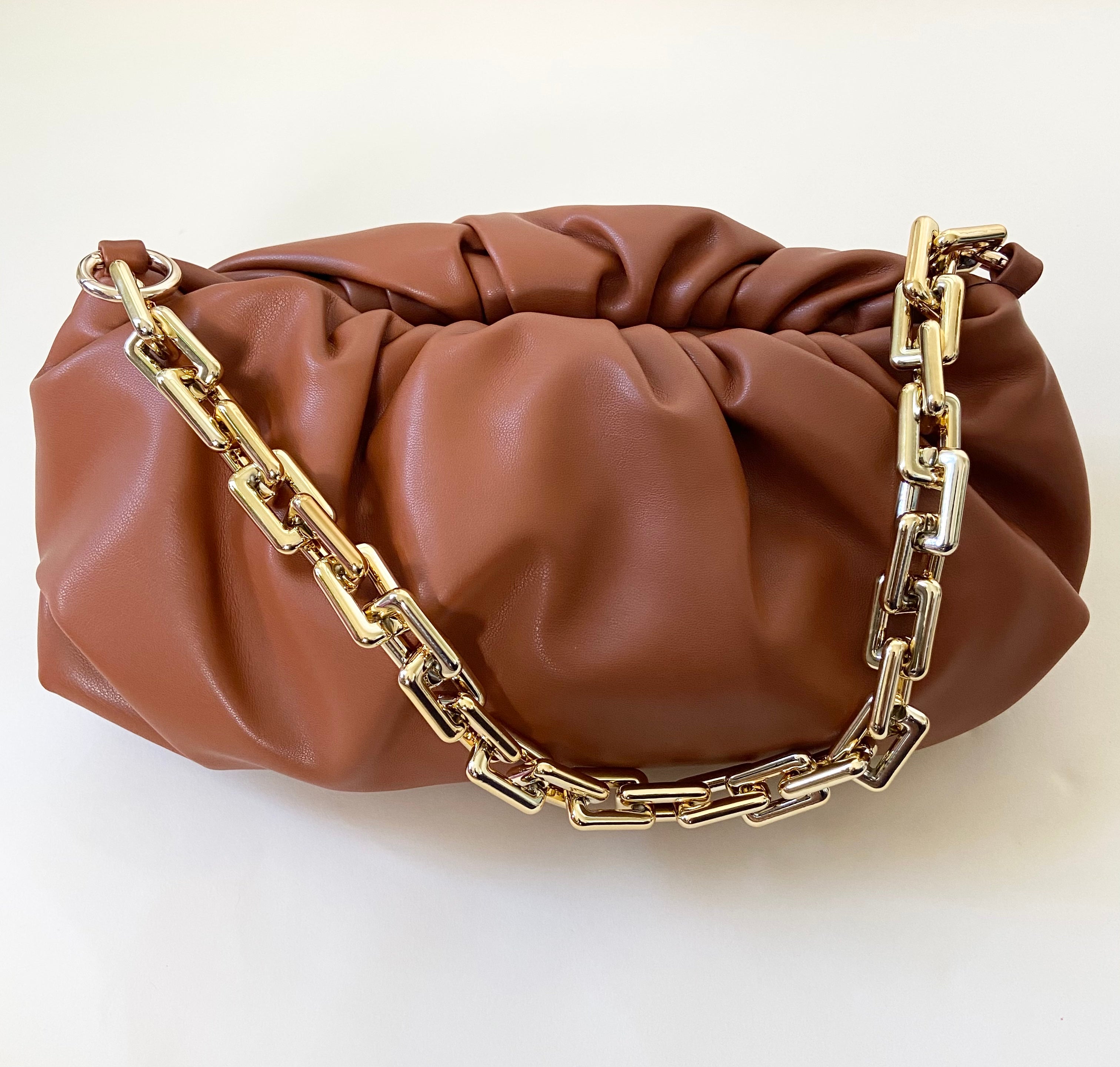 Ruched Chain Handbag (Camel)