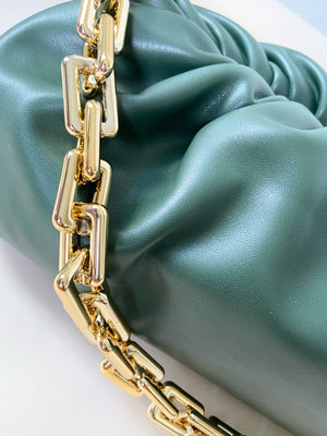 Ruched Chain Handbag (Olive)