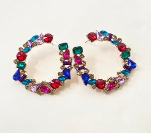 Colorful Gem Stone Hoop Earrings