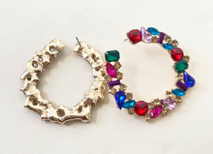 Colorful Gem Stone Hoop Earrings