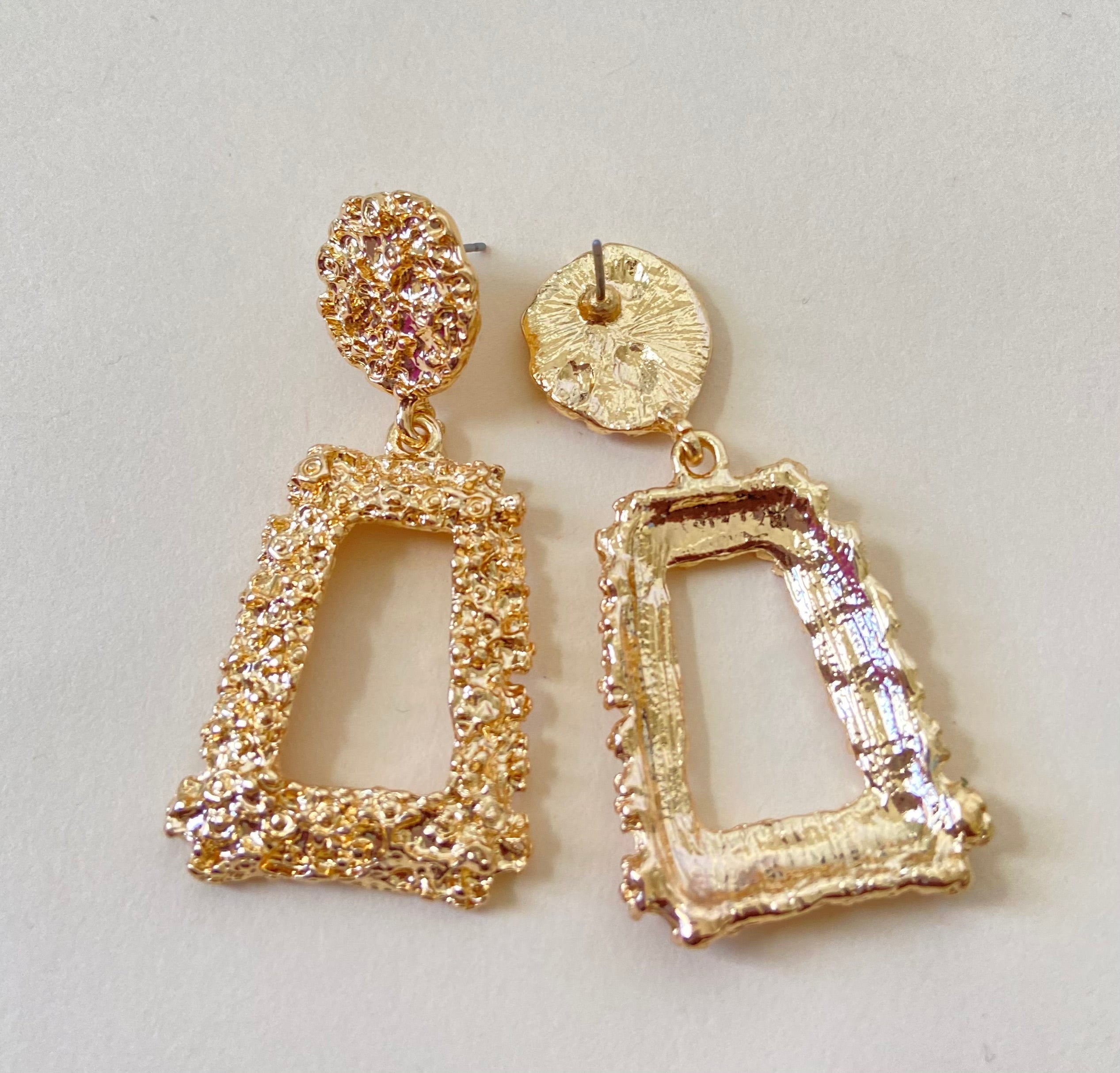 Gold Nugget Casting Dangling Earrings