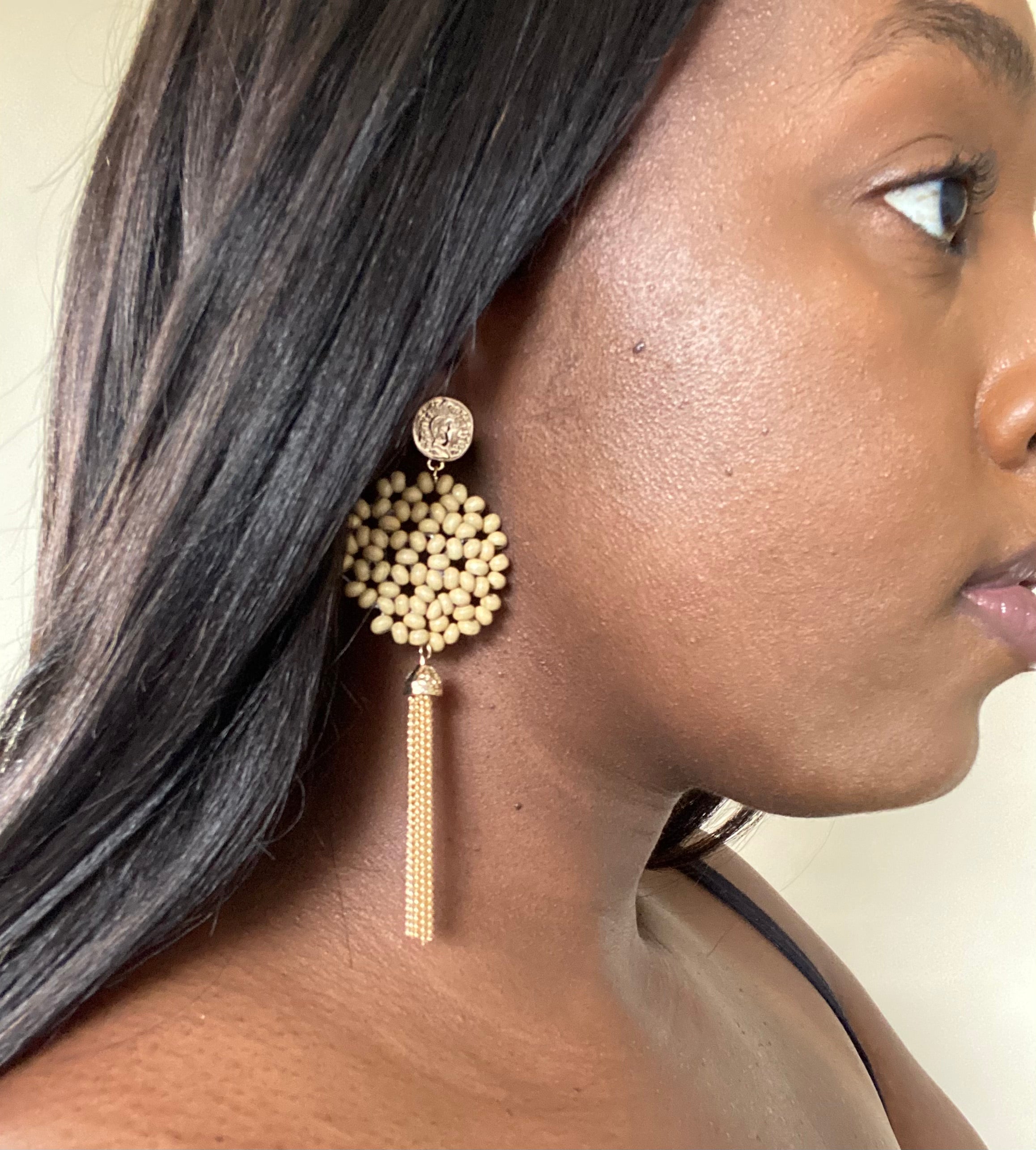 Wood Bead Flower Earrings