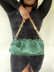 Ruched Chain Handbag (Olive)