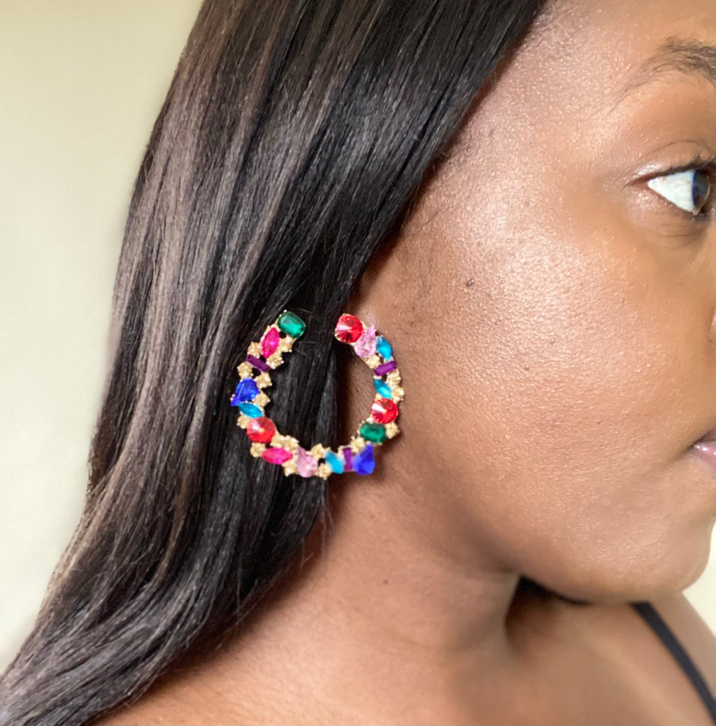 Colorful Gem Stone Hoop Earrings